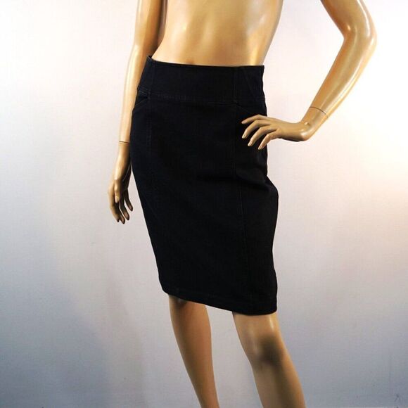 Womens A-Line Skirt Black Lace Up Zip Up Stretch Size 8 Mod Groovy - Picture 8 of 10